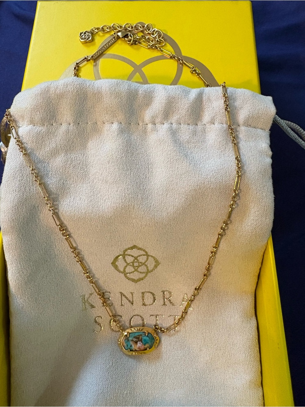 Kendra Scott Gold Plated Necklace with Turquoise Mosaic Pendant reversible